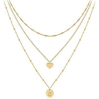 Aisansty Layered Gold Heart Initial Necklaces For Women Girls 14K Gold Plated Handmade Dainty Tiny Heart Personalized Letter Coin Pendant Adjustable Layering Chain Choker Necklaces C Necklace