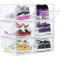 Upgrade Harder Solid Plastic Shoe Organizer  Shoe Storage With Magnetic Front Door  6 Pack Shoe Boxes Clear Plastic Stackable  Sneaker Storage  Shoe Organizer For Closet  Shoe Display Case   White