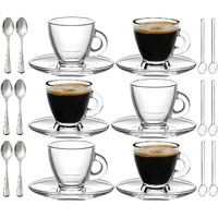 Bohem's Espresso Cups  3.2 Oz Small Demitasse Clear Glass Espresso Drinkware  Set Of Cups  Saucers And Stainless Steel Mini Spoons + Free Glass Spoons (Set Of 6)