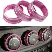 Ac Climate Control Knob Ring Air Conditioner Switch Volume Cover Compatible With 2011-2017 Jeep Wrangler Jk Jku/Dodge Challenger 2008-2014 Interior Conditioning Accessories Trim (3Pcs/Set  Pink)