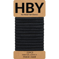 Hby Women's Hair Ties For Thick Or Curly Hair. No Slip Seamless Ponytail Holders Sports Thick Hair Ties  Black  8Mm  12 Pcs