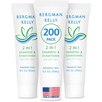 Bergman Kelly - Hotel 2 In 1 Shampoo And Conditioner - 0.5 Fl Oz  200 Pk  White Tea - Delight Your Guests With Revitalizing And Refreshing Travel Size Shampoo - Quality Mini Hotel Toiletries In Bulk