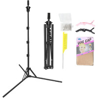 Mannequin Head Stand  Upgrade Foldable Wig Stand Tripod For Cosmetology Hairdressing Training  Metal Adjustable Wig Head Stand With Wig Caps  T-Pins  Comb  Hair Clips