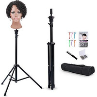 Klvied Reinforced Wig Stand Tripod Mannequin Head Stand  Adjustable Holder For Cosmetology Hairdressing Training With T-With Caps  T-Pins  Comb  Hair Clip  Carrying Bag