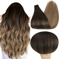 Fshine Tape In Hair Extension Human Hair 12 Inch Adhesive Hair Extensions Color 2 Brown Fading To 6 And 18 Ash Blonde Glue On Hair Extension 20Pcs 30 Gram
