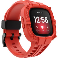 Gelishi Compatible For Fitbit Versa 3/Fitbit Sense Bands With Bumper Case Rugged Protective Band Tpu Protector Case Wristband Strap Smart Watch Accessories For Men Women - Red