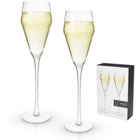 Viski Raye Angled Crystal Prosecco Glasses Set Of 2  No-Lead Premium Crystal Clear Glass  Modern Stemmed  Prosecco Glass Gift Set  8Oz