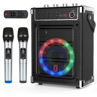 Jyx Karaoke Machine With 2 Uhf Wireless Microphones  Bluetooth Speaker With Bass/Treble Adjustment And Led Light  Pa System Support Tws  Aux In  Fm  Rec  Supply For Party/Adults/Kids - Black