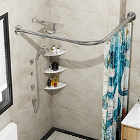 Sikaiqi Stretchable 304 Stainless L Shaped Bathroom Bathtub Corner Shower Curtain Rod Rack  Drill Free Install  For Bathroom  Clothing Store  Private Space(3543-5118X3543-5118)