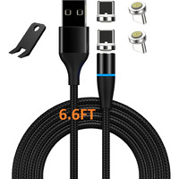 Boffdock 6.6Ft Fast Charging Magnetic Cable With 4Pcs 7-Pin Magnetic Tips For Quick Charge And Data Sync Nylon Braided Magnetic Charger Cord With Led For Usb C Device