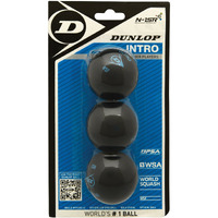 Dunlop Squash Balls Intro Blue  3 Ball Blister Pack  For Beginners And Hobby Players - Fast Speed