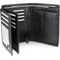 Frentree? Mens Nappa Leather Wallet  15 Card Slots Trifold With Rfid Protection  Portrait Format Wallet  Black