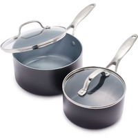Greenpan Valencia Pro Hard Anodized Healthy Ceramic Nonstick 2Qt And 3Qt Saucepan Pot Set With Lids  Pfas-Free  Induction  Dishwasher Safe  Oven Safe  Gray