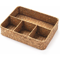 Yangqihome Tea Bag/Sugar Packet Holder  Coffee Station Condiment Organizer  Seagrass Storage Basket  Wicker Rattan Divided Basket Organizer For Drawer/Shelf/Countertop
