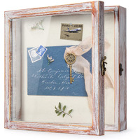 Tj.Moree Flowers Shadow Box Display Case 11 X 11 Shadow Box Frame With Glass Window Door Farmhouse Picture Frame Wedding Bouquet Memorabilia Photos Memory Box For Keepsakes - White Pink