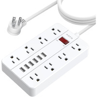 Power Strip Surge Protector With 6 Usb Ports Aofo 5 Ft Extension Cord Flat Plug With 8 Widely Spaced Outlets Wall Mountable Charging Station For Smartphone Tablet Laptop Computer Multiple Devices