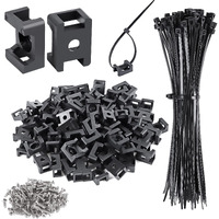 Xhf 100 Pcs Cable Zip Tie Saddle Type Mounts Base With 100 Pcs 8"" Cable Ties And 100 Pcs Tapping Screw  Wire Cable Clips Organizer Holders Clamps Black