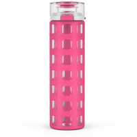 Ello Syndicate 20Oz Reusable Glass Water Bottle With One-Touch Leak Proof Flip Lid And Protective Non-Slip Silicone Sleeve And Carry Loop For Coffee  Tea And Water  Bpa-Free  Dishwasher Safe  Pink