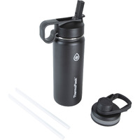 Thermoflask Double Stainless Steel Insulated Water Bottle With Two Lids  18 Ounce  Black