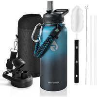 Raymylo Insulated Water Bottle 32 Oz  Triple Wall Vacuum Stainless Steel (Cold For 48 Hrs  Hot For 24Hrs)  Leak Proof & Non-Bpa  32Oz Hydro Water Flask With Paracord Handle & Straw Spout Lids