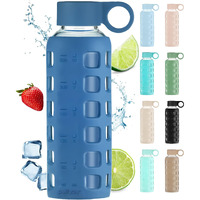 Purifyou 40Oz / 32Oz / 22Oz / 12Oz Borosilicate Glass Water Bottle With Time & Volume Markers  Silicone Sleeve  Stainless Steel Lid - Reusable Glass Bottle For Water & Juice (32Oz Chinese Porcelain)