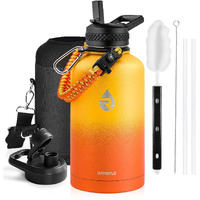 Raymylo Insulated Water Bottle 64 Oz  Triple Wall Vacuum Stainless Steel (Cold For 48 Hrs)  Leak Proof & Non-Bpa  Half Gallon Water Flask Jug With Paracord Handle & Straw Spout Lids  Ombre Orange
