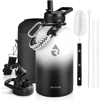 Raymylo Insulated Water Bottle 64 Oz  Triple Wall Vacuum Stainless Steel (Cold For 48 Hrs)  Leak Proof & Non-Bpa  Half Gallon Water Flask Jug With Paracord Handle & Straw Spout Lids  White/Black