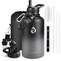 Raymylo Insulated Water Bottle 64 Oz  Triple Wall Vacuum Stainless Steel (Cold For 48 Hrs)  Leak Proof & Non-Bpa  Half Gallon Water Flask Jug With Paracord Handle & Straw Spout Lids  Dark Gray