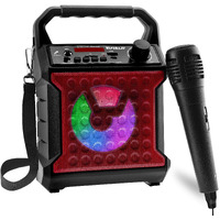 Risebass Portable Karaoke Machine With Microphone - Home Karaoke System With Party Lights For Kids And Adults - Rechargeable Usb Speaker Set With Fm Radio  Sd/Tf Card Support  And Aux-In