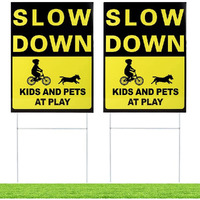 Kichwit 2 Pack Double Sided Slow Down Kids And Pets At Play Yard Signs With Metal Stakes  Sign Measures 11.8 X 15.7 Inches