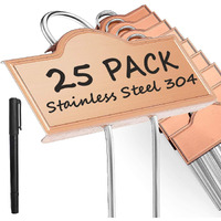 Metal Plant Labels Weatherproof 25 Pack  Outdoor Stainless Steel Ss304 Garden Label Markers For Plants Vegetables Herb Seedlings Flowers With A Pen  Height 10.75 Inch  Label Area 3.74'' X 1.39''