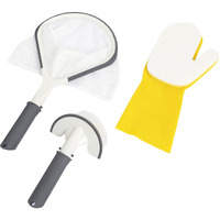 Bestway Saluspa All-In-One 3 Piece Maintenance Cleaning Tool Accessory Set With Scrub Brush  Mitt  And Skimmer Net For Hot Tub And Spa