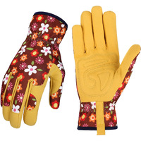 Leather Gardening Gloves For Women - Working Gloves For Weeding  Digging  Planting  Raking And Pruning (Brown+Yellow)