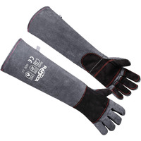 Rapicca Animal Handling Gloves Bite Proof Reinforced Leather Padding Dog Cat Scratch Bird Handling Falcon Gloves Grabbing Reptile Squirrel Snake Bite 22In Grey-Black