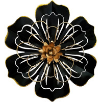 Metal Flower Wall Art Decor  8.3"" Rustic Modern Floral Sculpture  Distressed Iron Wall Hanging Home Decoration Accent Artworks For Indoor Kitchen Bedroom Living Room Office Outdoor Garden Patio - 06 Black Gold