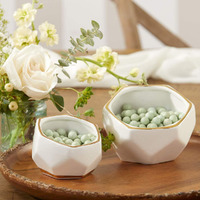 Kate Aspen Geometric Ceramic Planters Decorative Bowls  Small & Medium (Set Of 2)   White