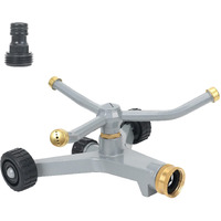 Styddi Metal Rotating Water Sprinkler For Lawn  Heavy Duty Metal 3-Arms Whirling 360 Degree Automatic Rotary Lawn Sprinkler With Wheeled Base For Small Lawn And Garden  Yard  Cover Up To 1 384 Sq. Ft.