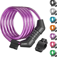 Titanker Bike Lock Cable  4 Feet Bike Cable Lock Basic Self Coiling Kids Bike Lock Combination With Complimentary Mounting Bracket  5/16 Inch Diameter (4Ft  Purple-8Mm)