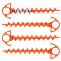 Orange Screw: The Ultimate Ground Anchor  Small 4 Pack Tent Stakes  Made In Usa (Orange)