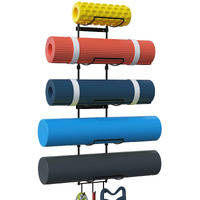 Yoga Mat Holder Wall Mount  Wall Rack Organizer  Storage Foam Roller And Block  With 5 Sectional And 3 Hooks For Hanging Yoga Strap  Resistance Bands At Fitness Class Or Home Gym  Decor(Black)