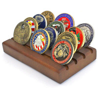 Displaygifts Challenge Coin Display Stand Wooden Holder Rack Case Holds 12 Military Challenge Coins  Walnut Finish