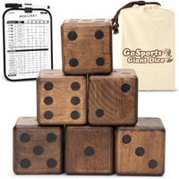 Gosports Giant Wooden Playing Dice Set With Rollzee And Farkle Scoreboard - Includes 6 Dice  Dry-Erase Scoreboard And Canvas Tote Bag - Choose 2.5 Inch Or 3.5 Inch Dice