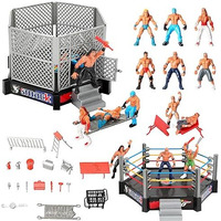 Haptime 32 Pcs Wrestling Toys For Kids  Mini Wrestlers Playset With 12 Wrestling Action Figures  2 Wrestling Ring  Many Realistic Accessories  Birthday Gift For Boys And Girls  Great For Cake Toppers