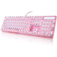 Camiysn Typewriter Style Mechanical Gaming Keyboard  Pink Retro Punk Gaming Keyboard With White Backlit  104 Keys Blue Switch Wired Cute Keyboard  Round Keycaps For Windows/Mac/Pc