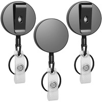 3 Pcs Heavy Duty Badge Reels Retractable Badge Holder  Selizo Metal Retractable Keychain Badge Reel Id Badge Holder Retractable With Belt Clip Key Ring For Key Name Card Holder