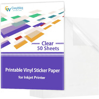 Gwybkq Clear Printable Vinyl Sticker Paper For Inkjet Printer 50 Sheets Transparent Decay Paper Clear Labels  Dries Quickly Vivid Colors Tear & Scratch Resistant