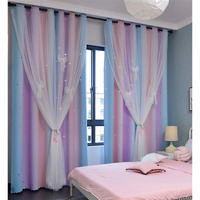 Yancorp Curtains For Girls Bedroom Kids Curtain Hollow-Out Star Window Nursery Curtain 96 Inches Length Room Darkening Grommet 2 Layers (Pink Purple  W52 X L96)