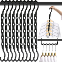 Space Saving Hangers  10Pcs Magic Hangers  5 Holes Sturdy Plastic Clothes Closet Organizers And Storage  Space Saver Organization  College Dorm Room Essentials (Black)