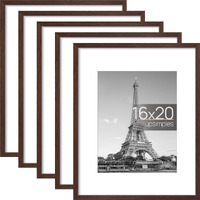 Upsimples 16X20 Picture Frame Set Of 5  Display Pictures 11X14 With Mat Or 16X20 Without Mat  Wall Gallery Poster Frames  Brown