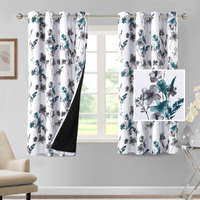 H.Versailtex 100% Blackout Curtains 63 Inch Length 2 Panels Set Cattleya Floral Printed Drapes Leah Floral Thermal Curtains For Bedroom With Black Liner Sound Proof Curtains  Grey And Teal